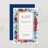 Blauwe Bourgondische Botanische Bloemen Gouden Bru RSVP Kaartje (Voorkant / Achterkant)