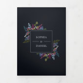 Blauwe Bourgondische olijfbladeren bruiloft Drieluik Uitnodiging (Cover)