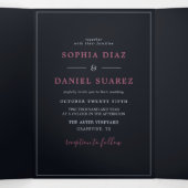 Blauwe Bourgondische olijfbladeren bruiloft Drieluik Uitnodiging (Binnenkant midden)