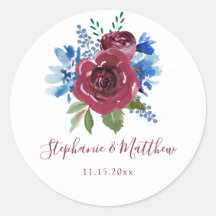 Blauwe Bourgondische Waterverf Bloemenbruiloft