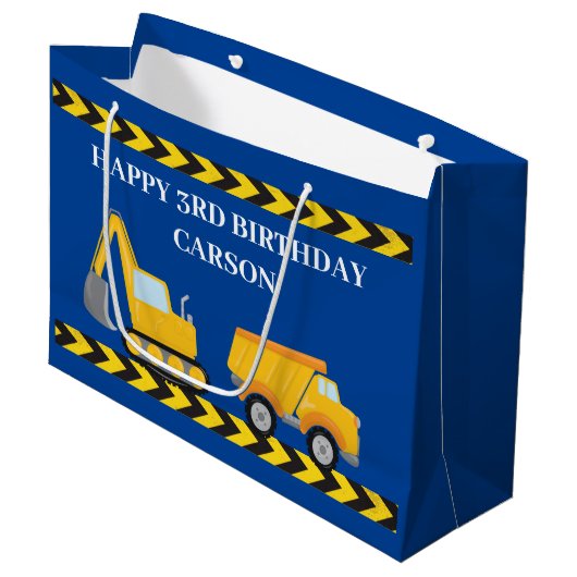 Blauwe bouw Vrachtwagen Jongens Custom Kids Verjaa Groot Cadeauzakje (Voorkant Gekanteld)