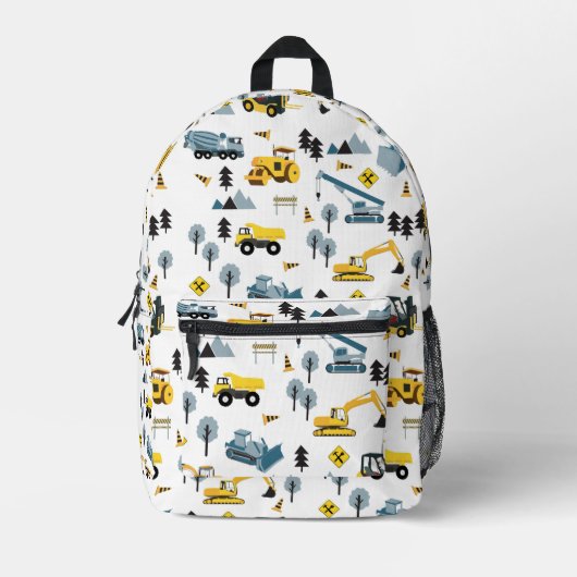 Blauwe bouw Vrachtwagens & Site Thema Jongens Bedrukte Rugzak (Voorkant)