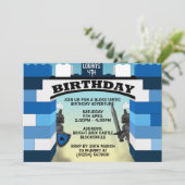 Blauwe bouwstenen Kasteel Birthday-uitnodigingen Kaart (Staand voorkant)