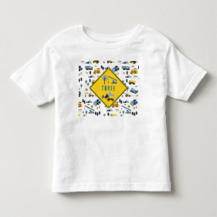Blauwe Bouwtrucks & Bouwterrein Thema Patroon Leef Kinder Shirts