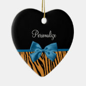  Blauwe Bow Stylish Tiger Stripes en Name Keramisch Ornament (Rechts)