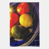 Blauwe Bowl van keukenafval en fruit Theedoek (Verticaal)