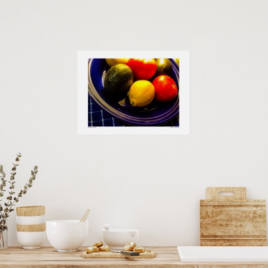 Blauwe Bowl van Poster van fruit (Keuken)