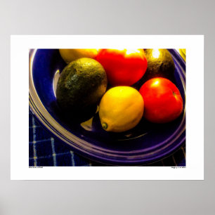Blauwe Bowl van Poster van fruit