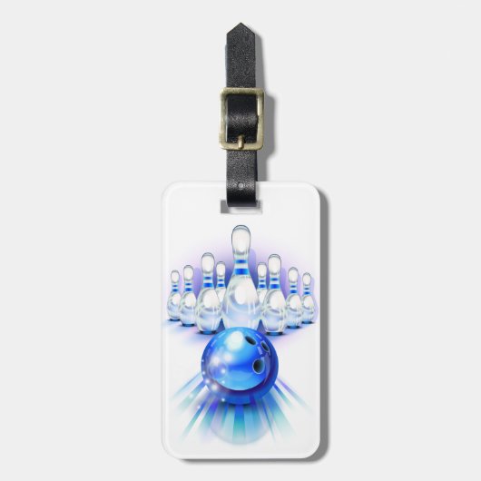 Blauwe bowling bagagelabel (Voorkant verticaal)