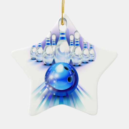 Blauwe bowling keramisch ornament (Voorkant)