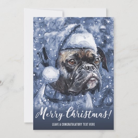 Blauwe Boxer Honden Kerstmis Feestdagenkaart (Voorkant)