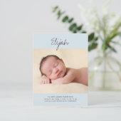 Blauwe boys Statement Naam Foto Baby Aankondiging Briefkaart (Staand voorkant)