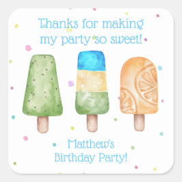 Blauwe boys Summer Popsial Birthday Favors Vierkante Sticker