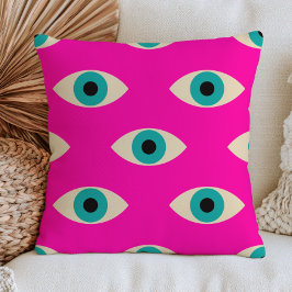 Blauwe Boze Ogen op Roze Maximalistische Funky Kussen