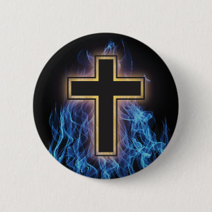 BLAUWE BRANDBRAND. Christelijk SPIRITUEEL VERMOGEN Ronde Button 5,7 Cm
