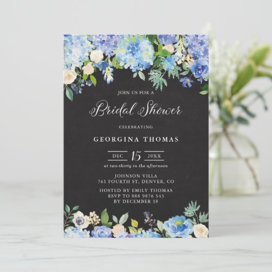 Blauwe brandkranen en Rozen ChalkboardVrijgezellen Kaart (Staand voorkant)