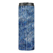 Blauwe breinwol textuur camouflage foto backgroun thermosbeker (Achterkant)