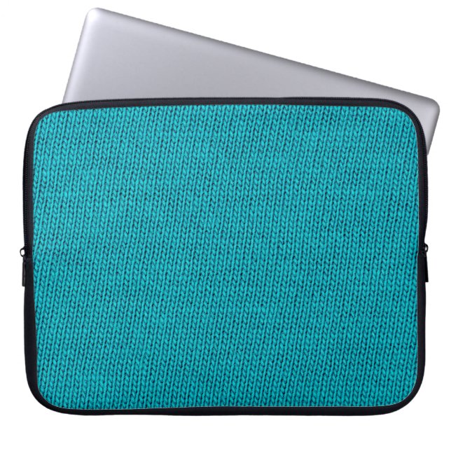 Blauwe breiwol textuur close-up laptop sleeve (Voorkant)