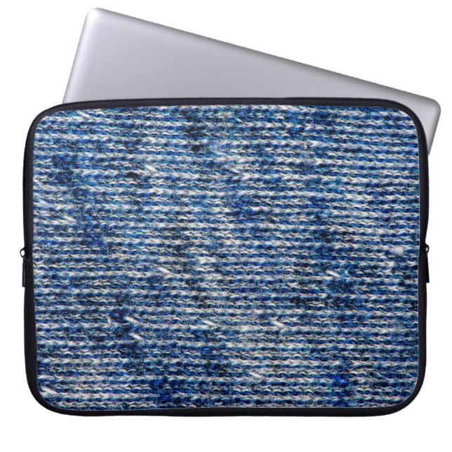 Blauwe breiwoltextuur laptop sleeve (Voorkant)
