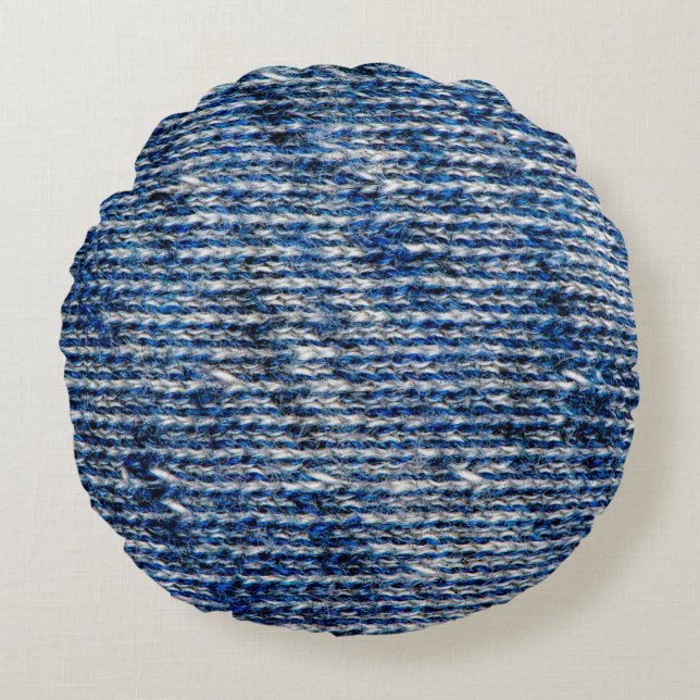 Blauwe breiwoltextuur rond kussen (Voorkant)