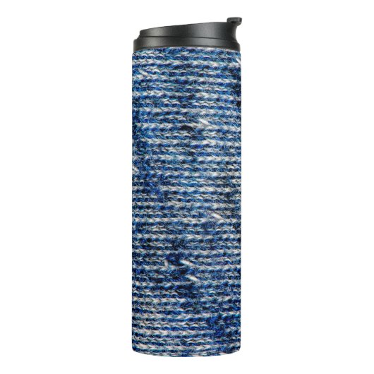 Blauwe breiwoltextuur thermosbeker (Gedraaid links)
