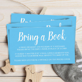 Blauwe 'Breng een boek' baby shower bijlage kaart