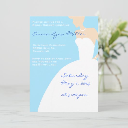 Blauwe bride Silhouette Bridal Shower Uitnodiging (Staand voorkant)