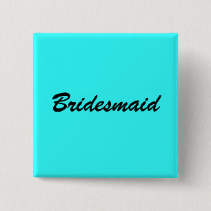 Blauwe bridesmaid Pin Vierkante Button 5,1 Cm