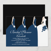 Blauwe bridesmaids Bridal Shower Uitnodiging (Voorkant / Achterkant)