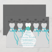 Blauwe bridesmaids Bridal Shower Uitnodiging (Voorkant / Achterkant)