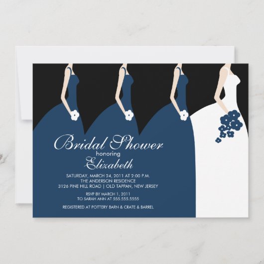 Blauwe bridesmaids Bridal Shower Uitnodiging (Voorkant)