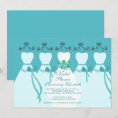 Blauwe bridesmaids Bridal Shower Uitnodiging (Voorkant / Achterkant)