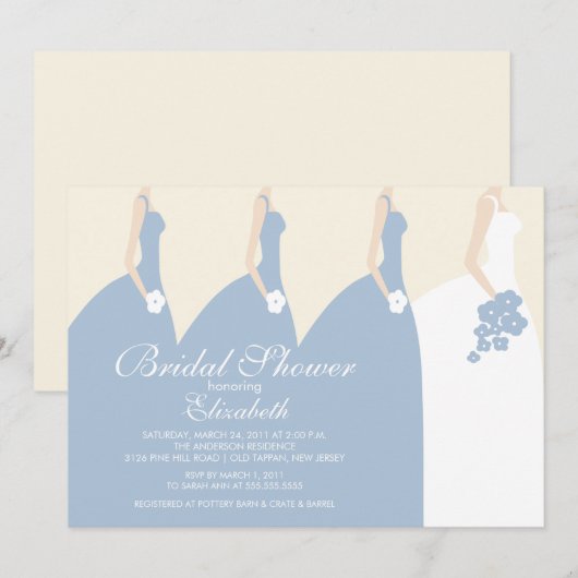 Blauwe bridesmaids Bridal Shower Uitnodiging (Voorkant / Achterkant)