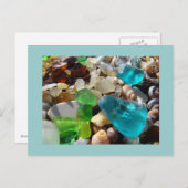 Blauwe briefkaarten Groen Zee Glazen Agates (Voorkant / Achterkant)