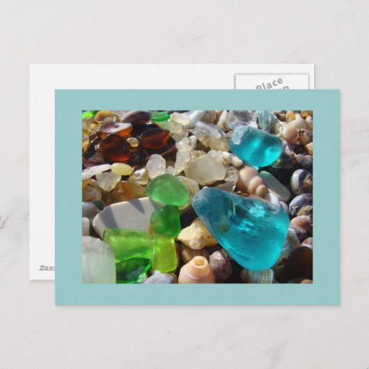 Blauwe briefkaarten Groen Zee Glazen Agates (Voorkant / Achterkant)