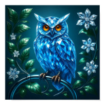 Blauwe Briljante Uil op Messing Tak
