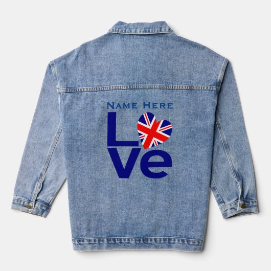 Blauwe Britse LIEFDE Hart Vlag Persoonlijk Denim Jacket (Achterkant)