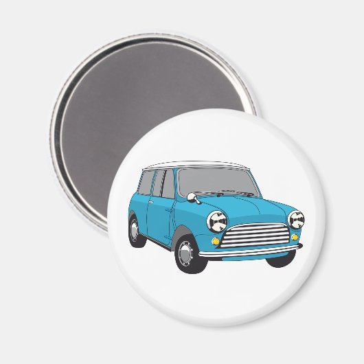 Blauwe Britse Oldtimer Mini Cooper Magneet (Voorkant / Achterkant)