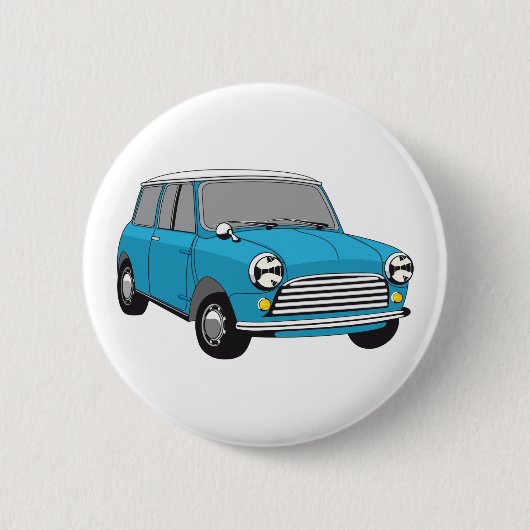 Blauwe Britse Oldtimer Mini Cooper Ronde Button 5,7 Cm (Voorkant)