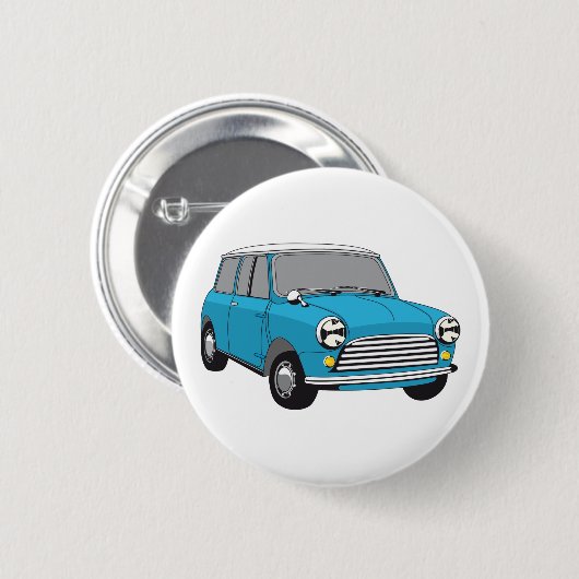 Blauwe Britse Oldtimer Mini Cooper Ronde Button 5,7 Cm (Voorkant /achterkant)