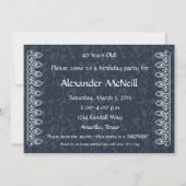 Blauwe Brocade Birthday Uitnodiging (Achterkant)