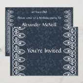 Blauwe Brocade Birthday Uitnodiging (Voorkant / Achterkant)