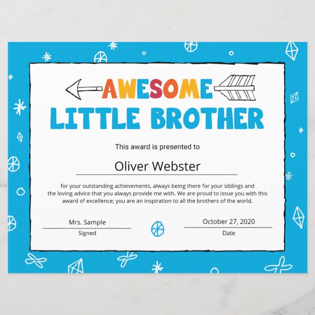 Blauwe Broeder Certificaat KleineBroeder Certifica (Voorkant)