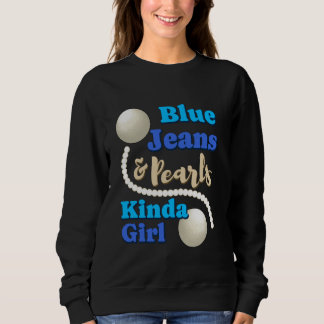 Blauwe Broek En Parels Meisje Mode Trendy Spijkerb Trui