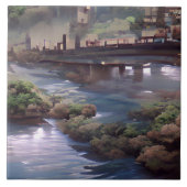 Blauwe brug digitale kunst tegeltje (Voorkant)