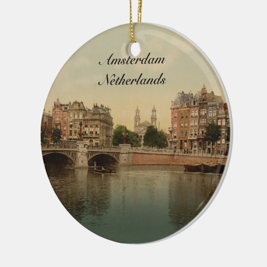 Blauwe brug en de Amstelrivier, Amsterdam Keramisch Ornament (Links)