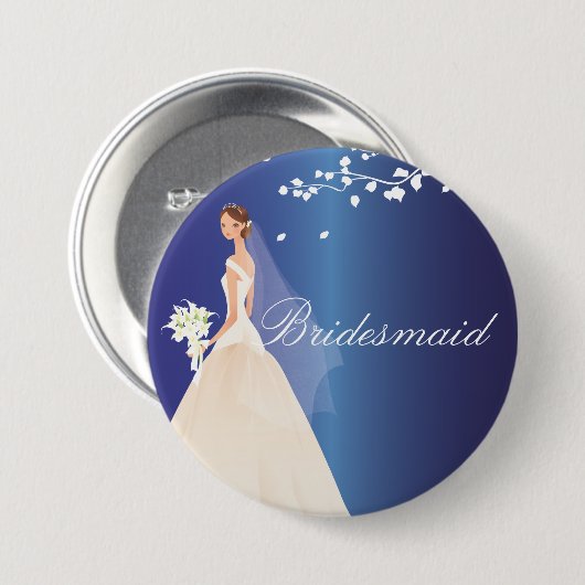 Blauwe bruid Bridesmaid Bride Party Button (Voorkant /achterkant)