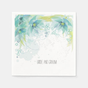 Blauwe Bruid Bruidegom Bloemige Trouw Servet
