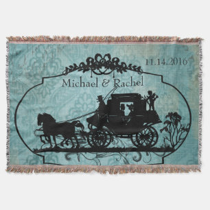 Blauwe  bruid en bruidegom paard en buggy gooien deken