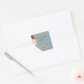 Blauwe bruid vierkante sticker (Envelop)